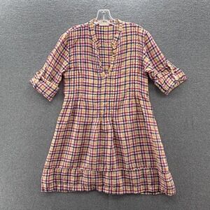 CP Shades Dress XS Colorful Plaid Linen Oversized Relaxed Mini Shift Coastal